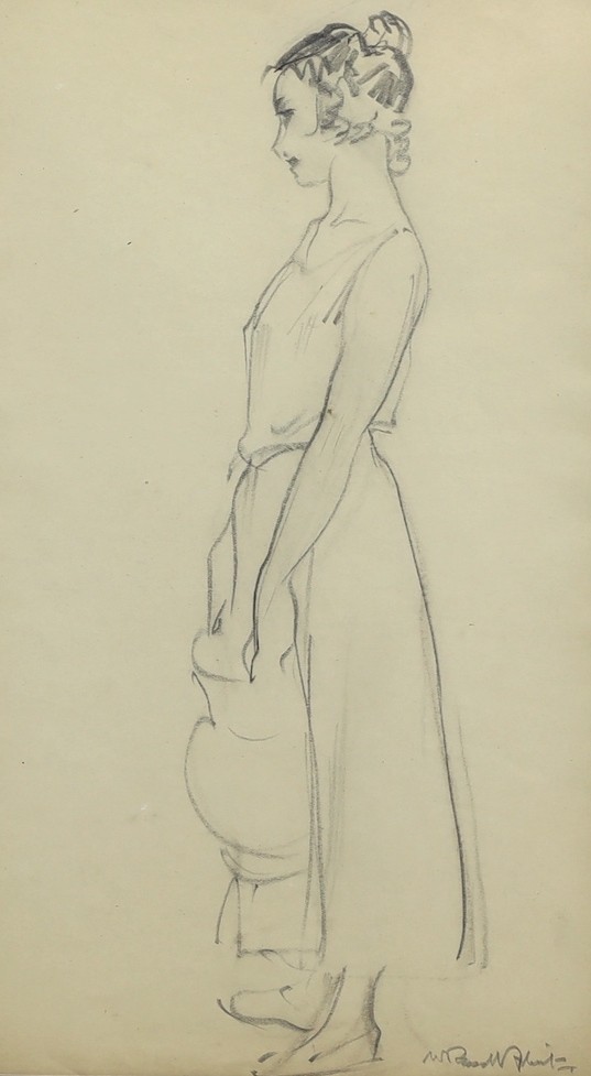 Sir William Russell Flint RA PRWS (British, 1880-1969), Study of a young lady carrying water, pencil, 29 x 16.5cm